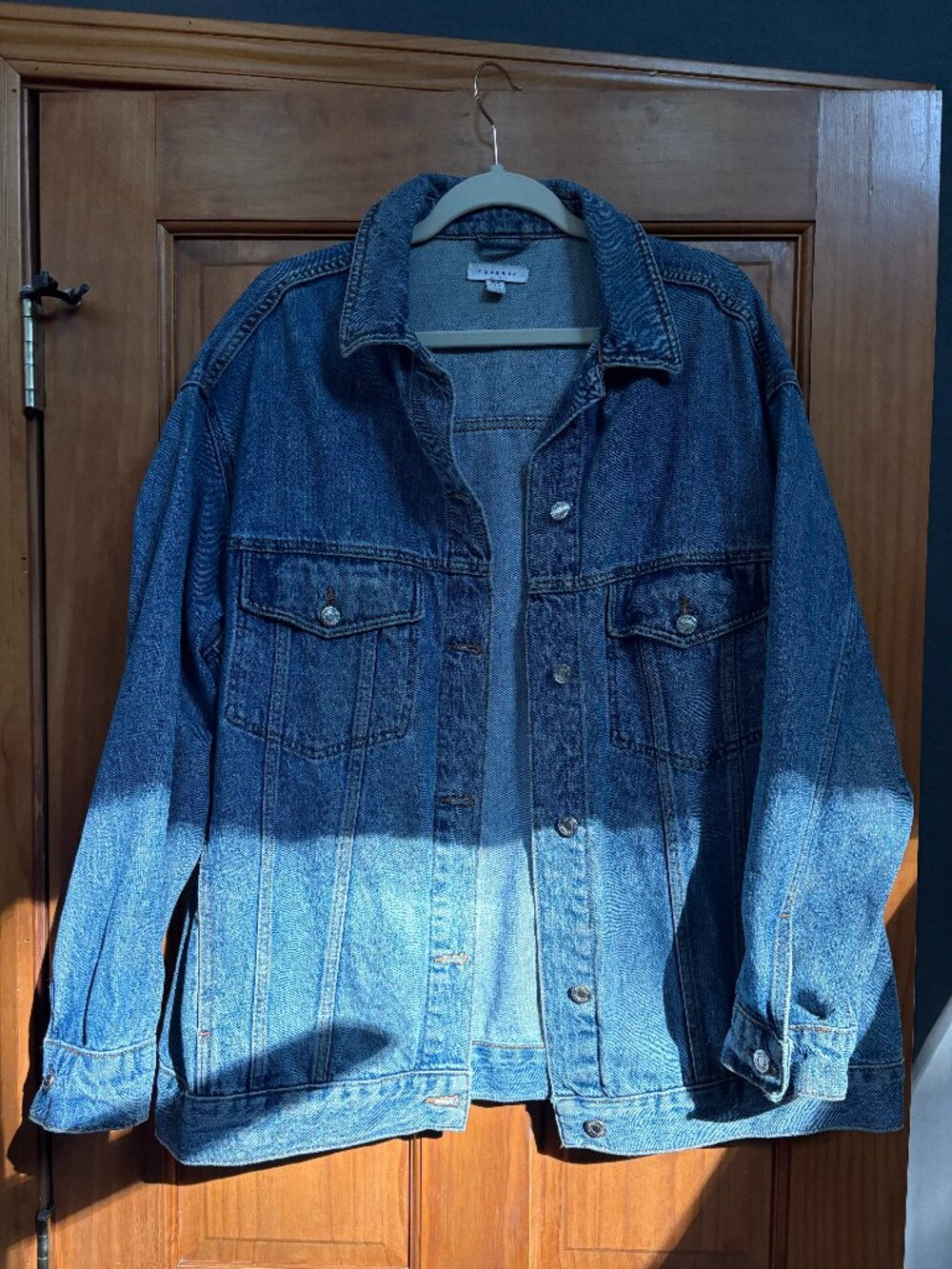 Topshop Oversized Denim Jacket Medium Wash US 6 Trucker Jean Coat Cotton